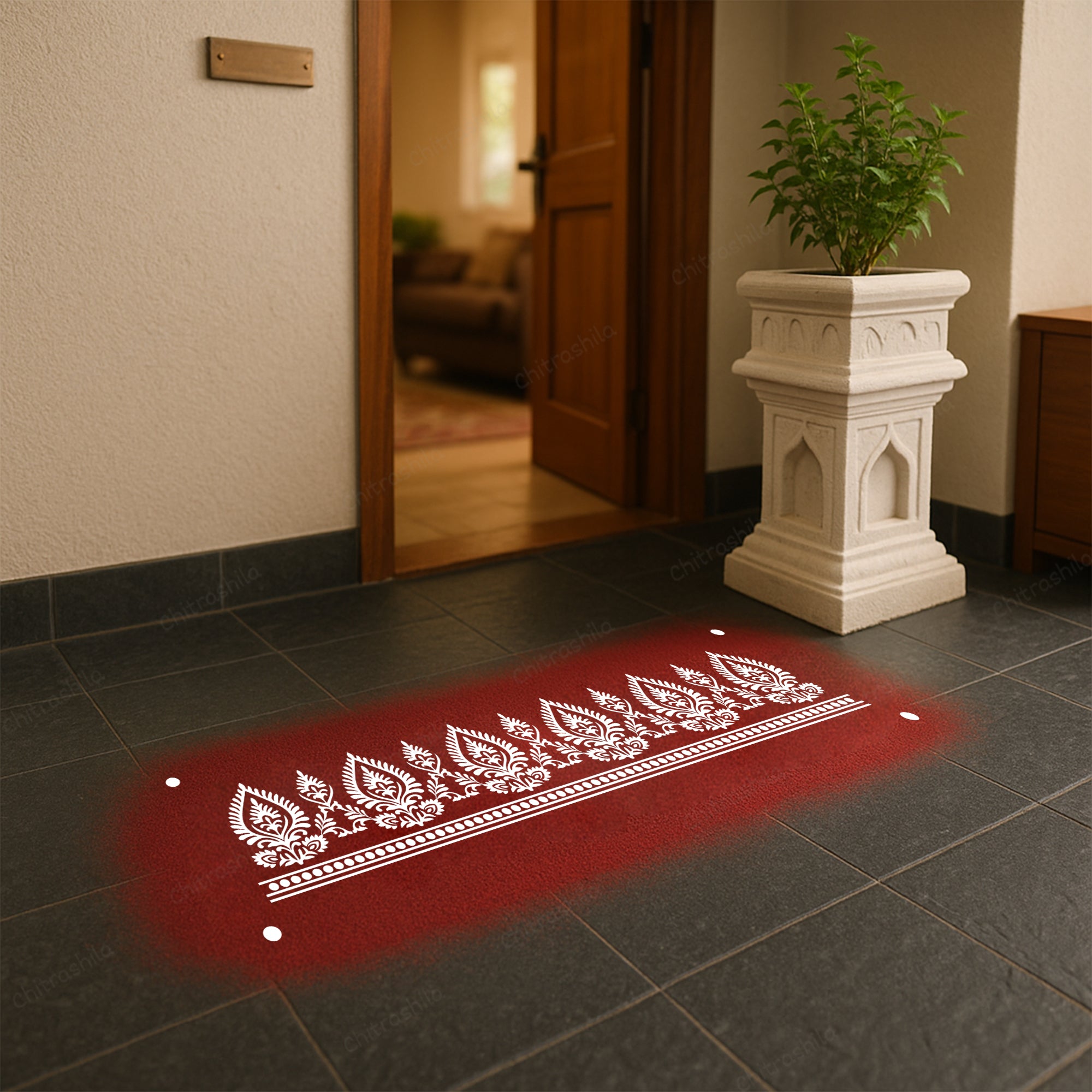 CHITRASHILA® Heritage Traditional Prints Border Wooden Rangoli Stencil 17x5 Inches (WB‑30)