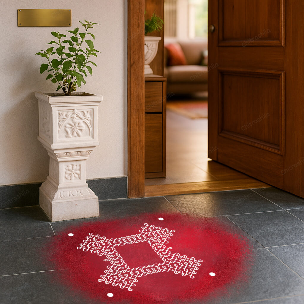 CHITRASHILA® Shree Sankalp Pulli Kolam Wooden Rangoli Stencil 10x10 Inches (WS‑39)
