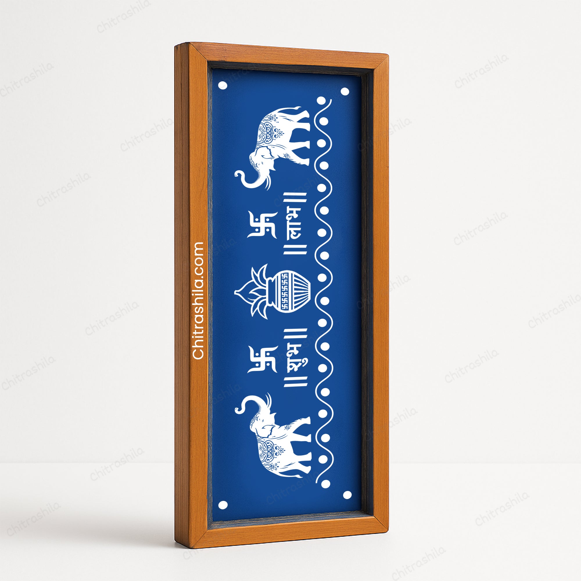 CHITRASHILA® Shubh Labh with Elephant and Swastik Wooden Rangoli Stencil 17x5 inches (WB-13)