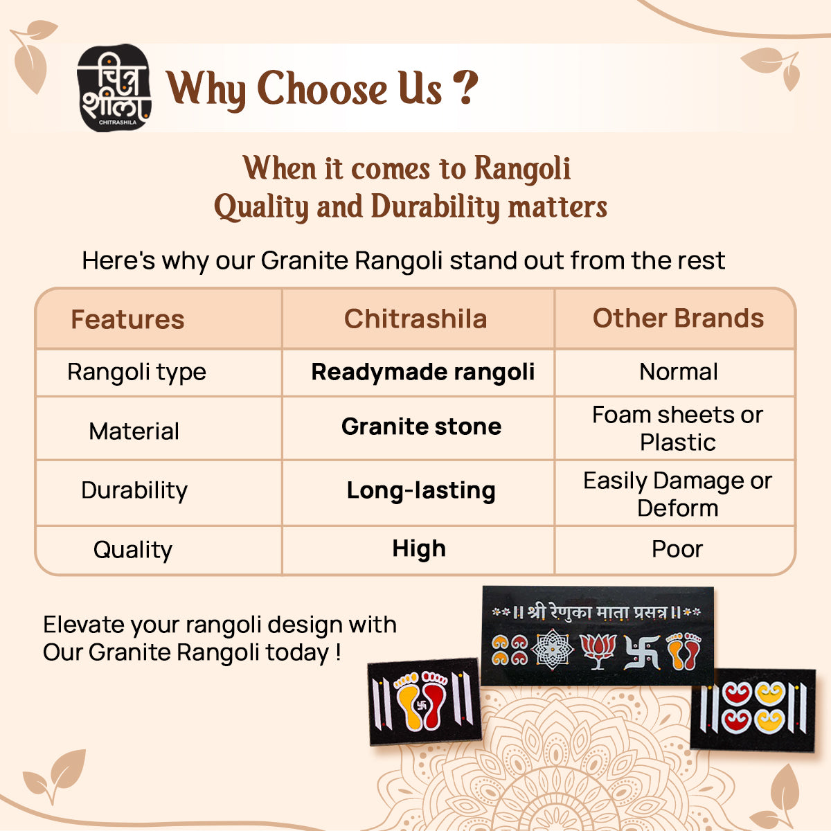 CHITRASHILA® Shree Renukamata Prasanna Granite Printed Rangoli (9*4 inches)