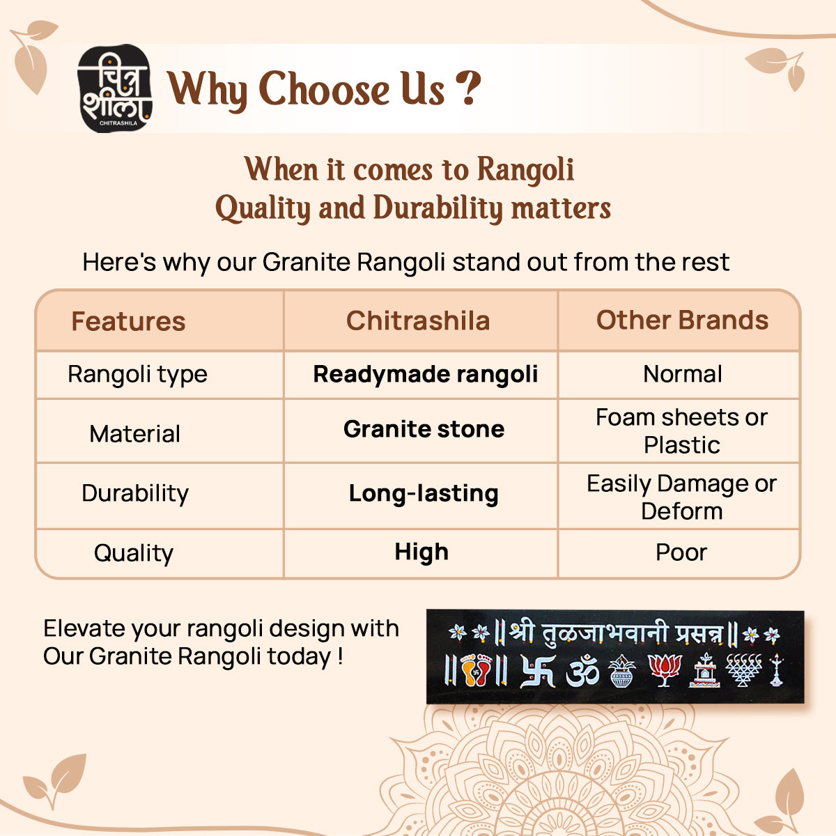 CHITRASHILA® Shree Tulja Bhavani Prasanna Granite Printed Rangoli (12*3 Inches)