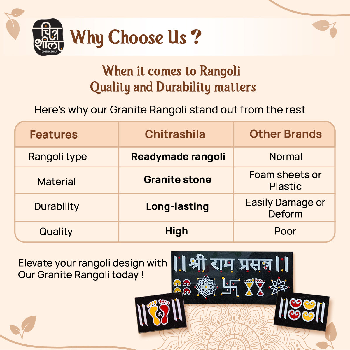 CHITRASHILA® Shri Ram Prasanna Granite Printed Rangoli (9*4 inch)