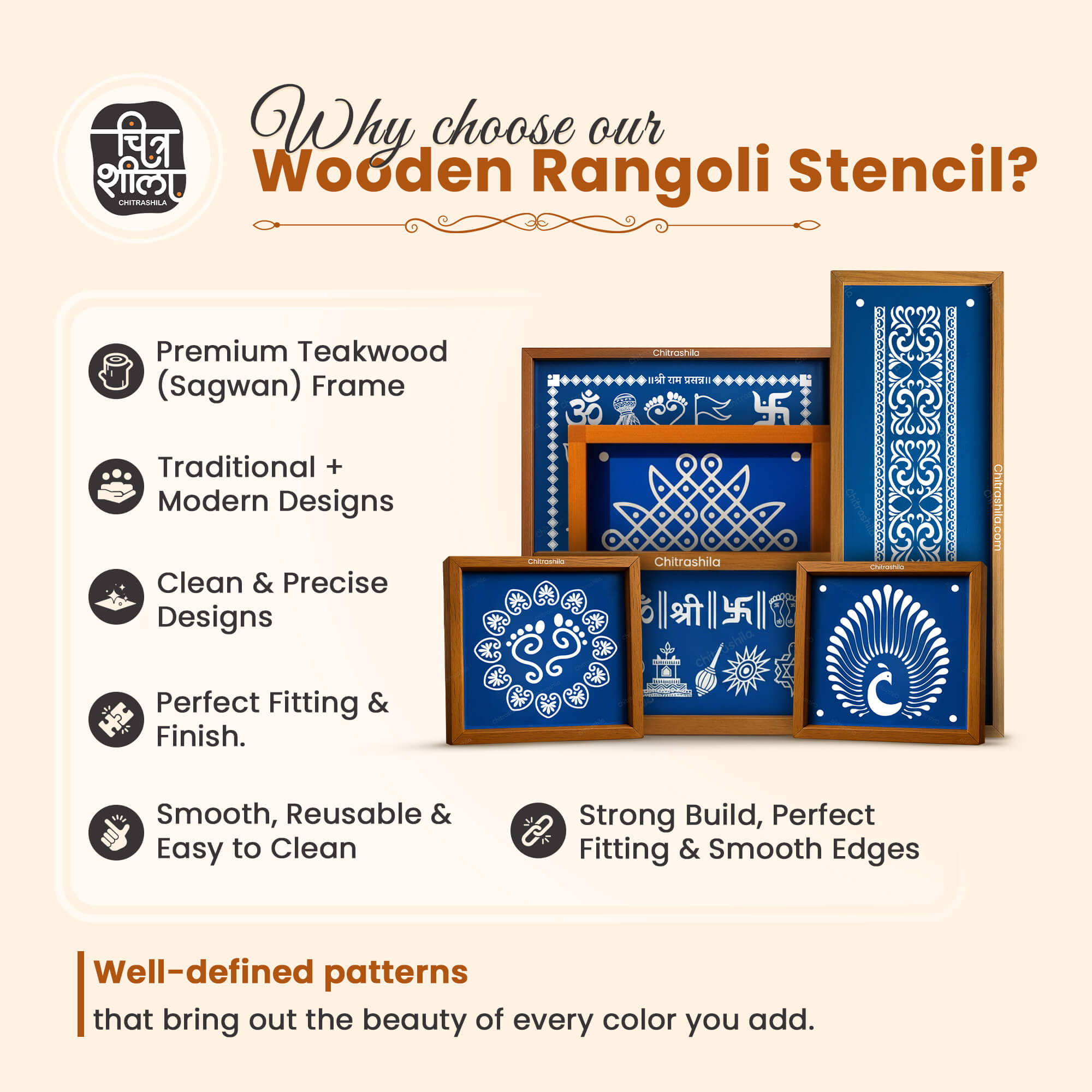 CHITRASHILA® Mandala Diya Rangoli Stencil – 5x5 Inches (WA-24)